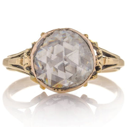 Georgian Antique 2.50ct Rose Cut Diamond Solitaire Ring in 15ct Gold, Late 18th century Circa 1790s
