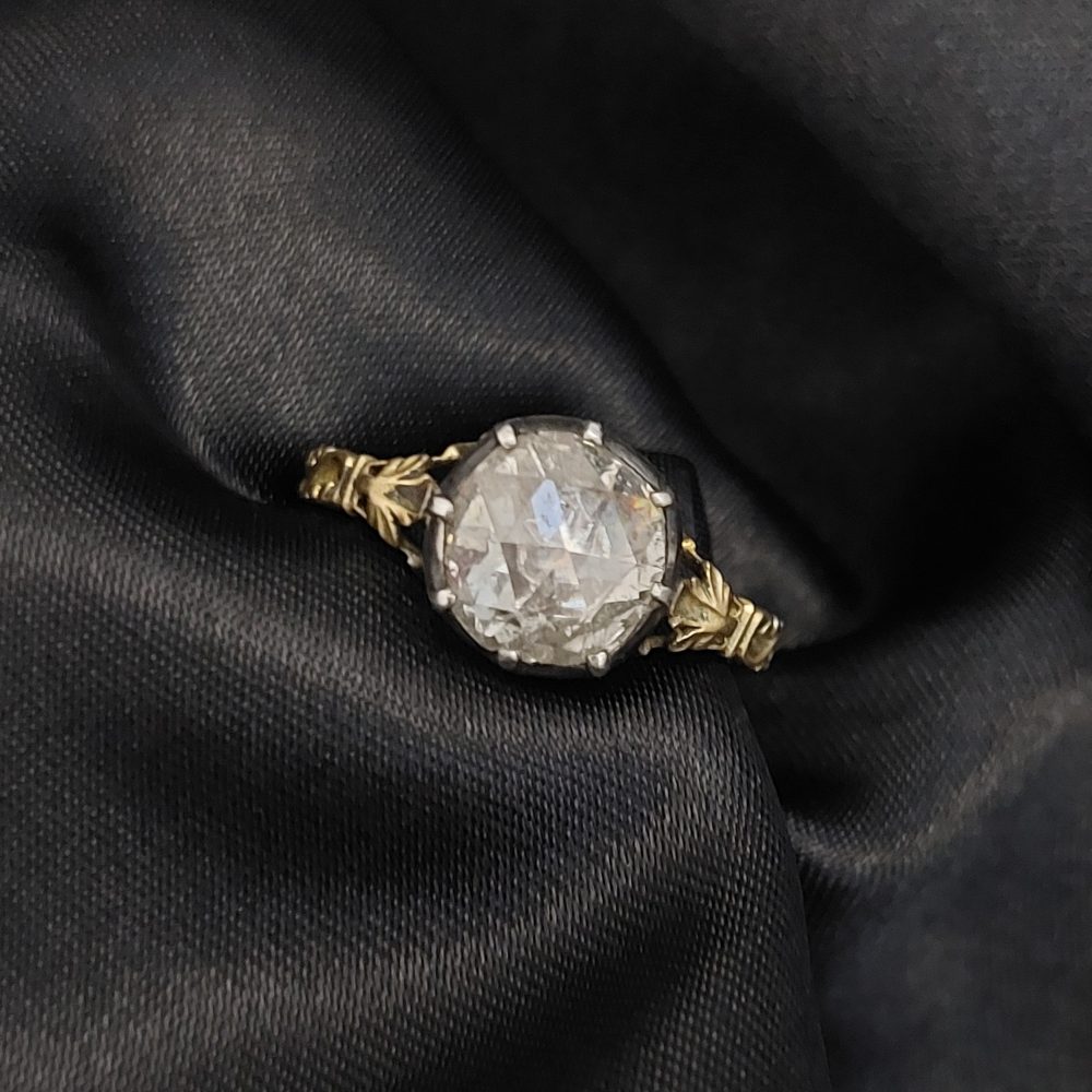 Georgian Antique 1.70ct Rose Cut Diamond Solitaire Ring