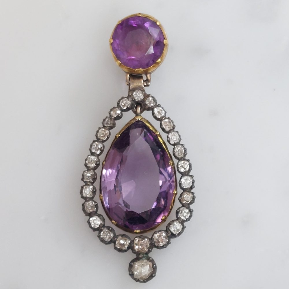 Georgian Antique Amethyst and Diamond Pendant