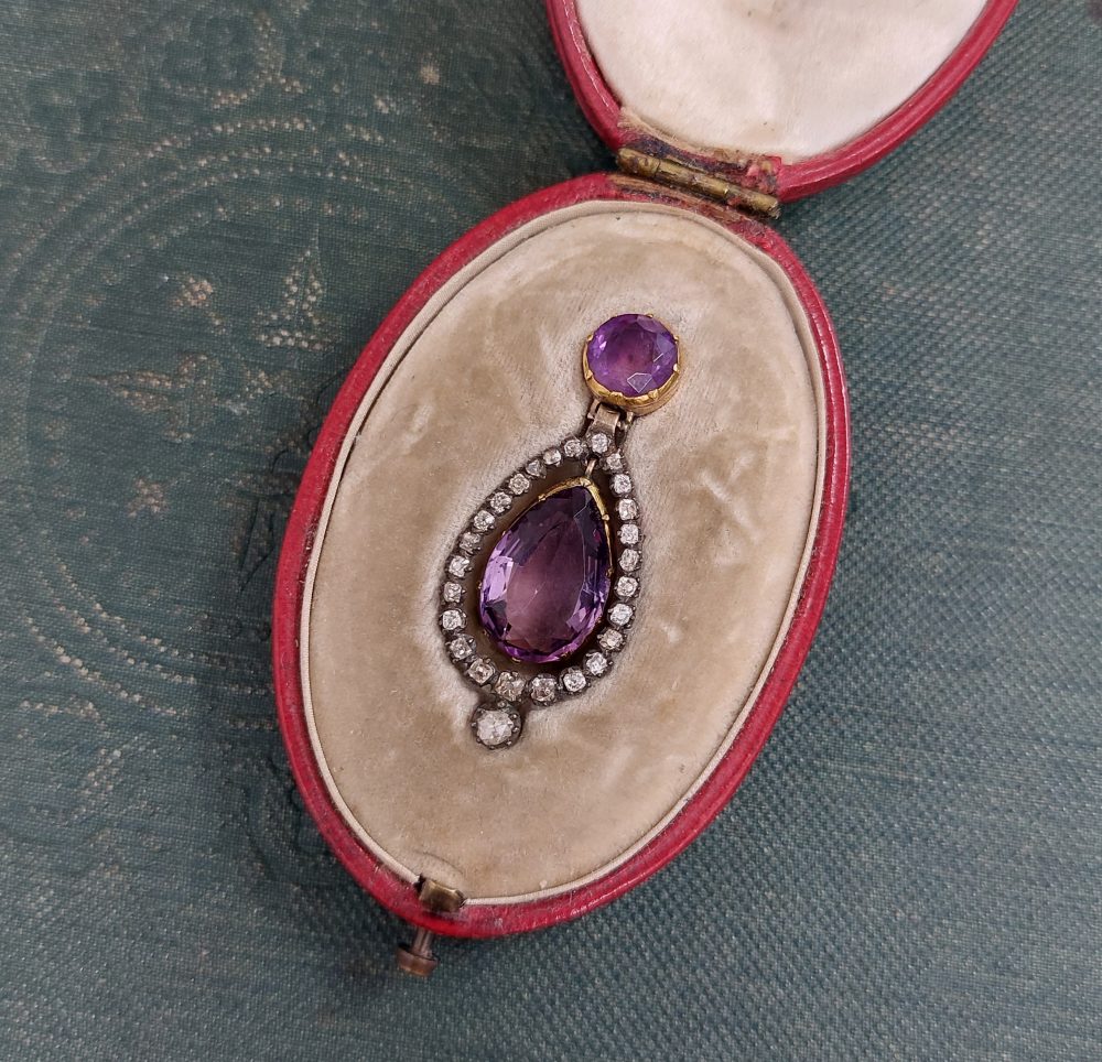 Georgian Antique Amethyst and Diamond Pendant