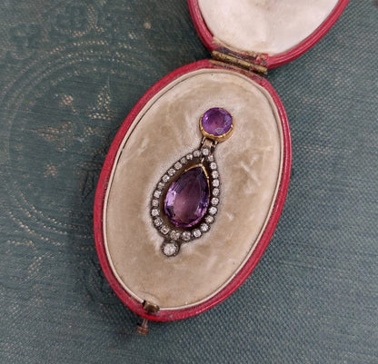 Georgian Antique Amethyst and Diamond Pendant