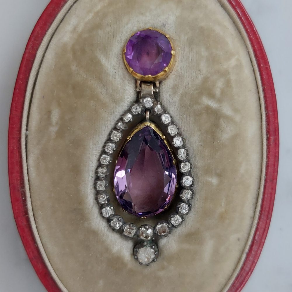 Georgian Antique Amethyst and Diamond Pendant