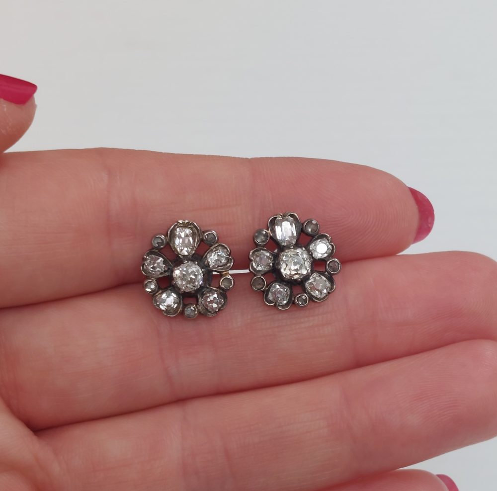 Georgian Antique Diamond Pansy Earrings