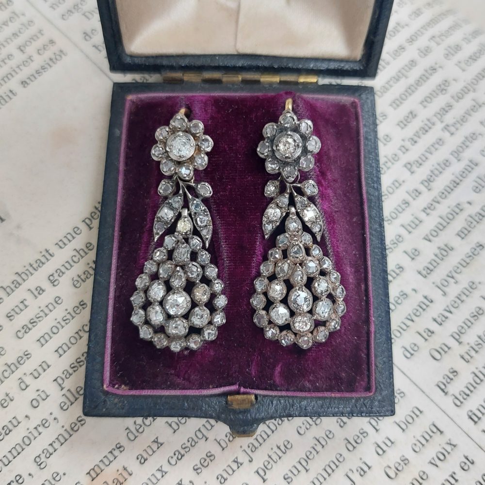 Georgian Antique Diamond Pendeloque Earrings, 1.90ct