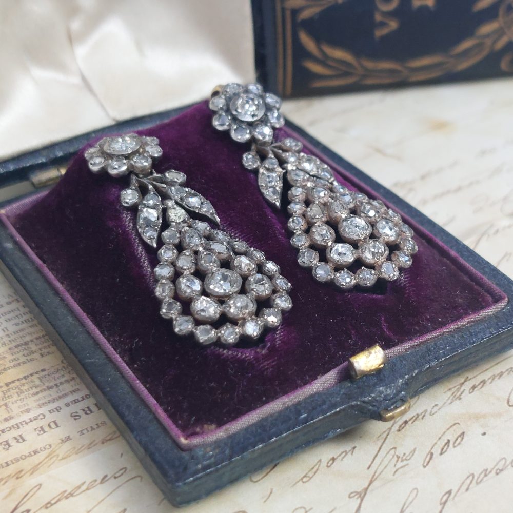 Georgian Antique Diamond Pendeloque Earrings, 1.90ct
