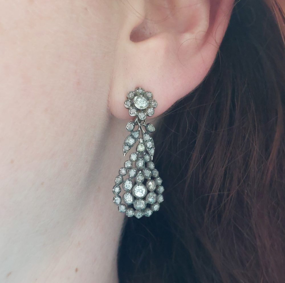Georgian Antique Diamond Pendeloque Earrings, 1.90ct