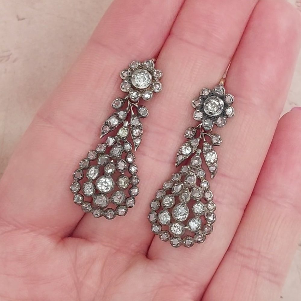 Georgian Antique Diamond Pendeloque Earrings, 1.90ct