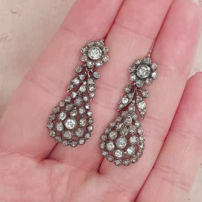 Georgian Antique Diamond Pendeloque Earrings, 1.90ct