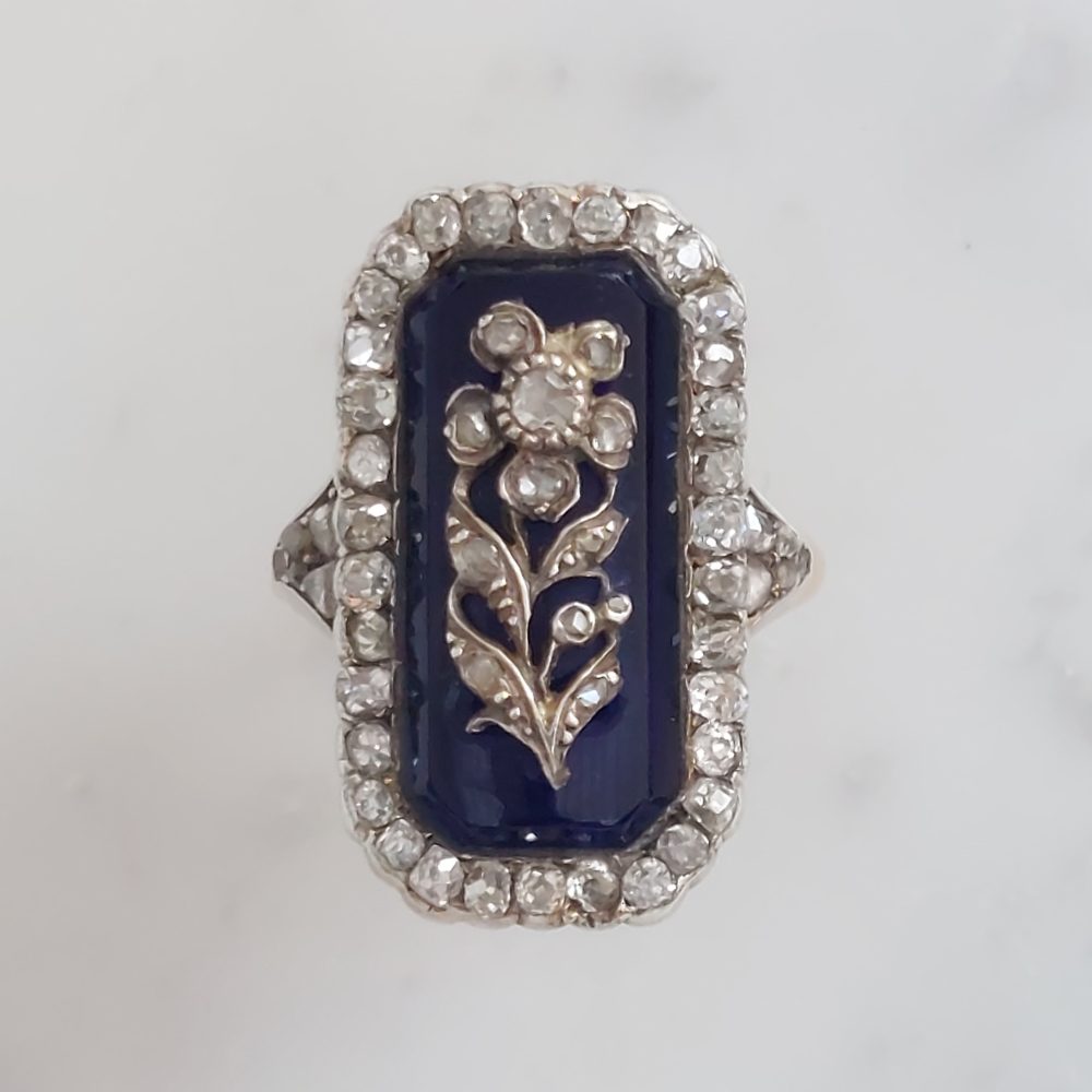 Georgian Antique Floral Diamond and Enamel Dress Ring