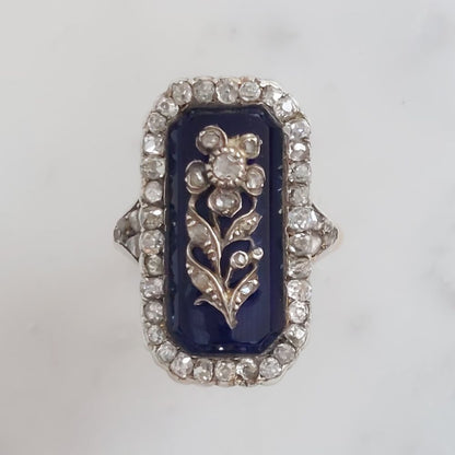Georgian Antique Floral Diamond and Enamel Dress Ring