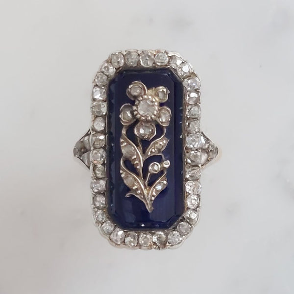 Georgian Antique Floral Diamond and Enamel Dress Ring
