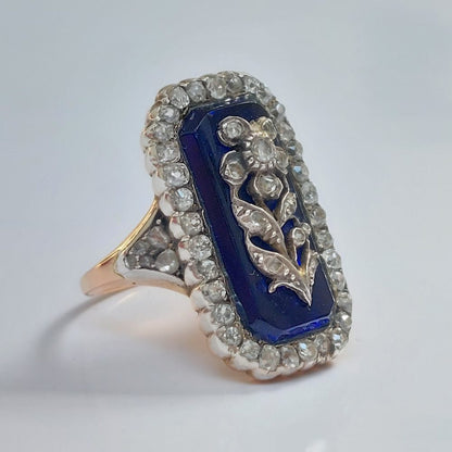 Georgian Antique Floral Diamond and Enamel Dress Ring