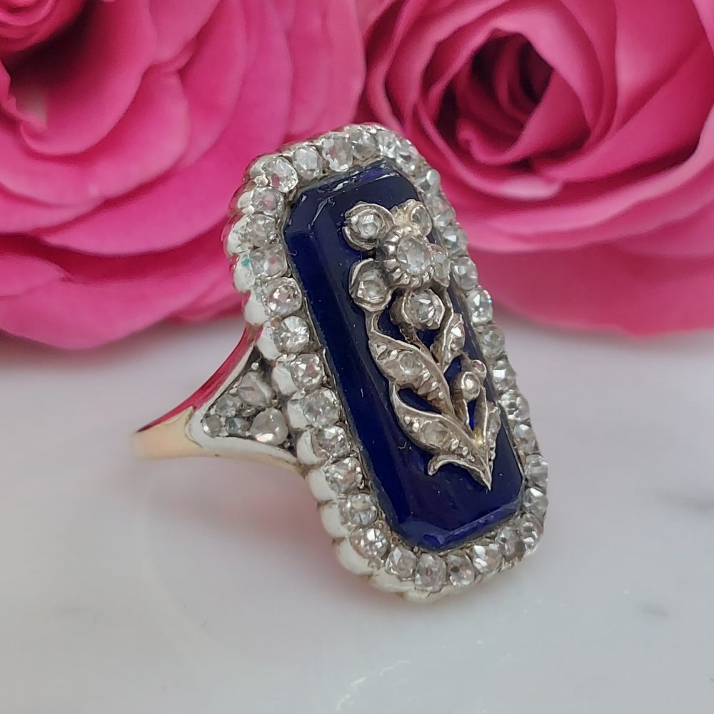Georgian Antique Floral Diamond and Enamel Dress Ring