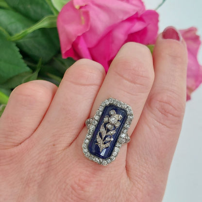 Georgian Antique Floral Diamond and Enamel Dress Ring