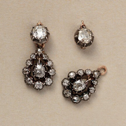 Georgian Antique French 2.55ct Old Cut Diamond Day and Night Earrings-