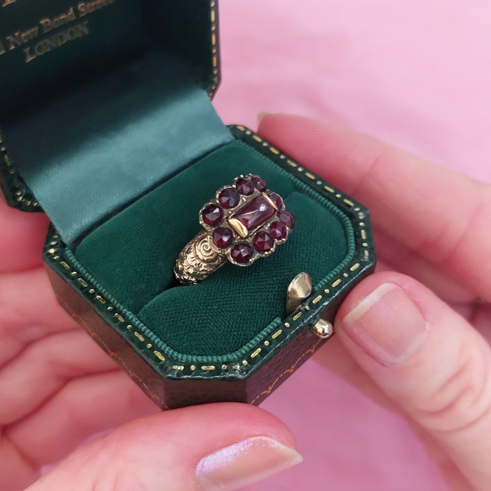 Georgian Antique Garnet Buckle Ring