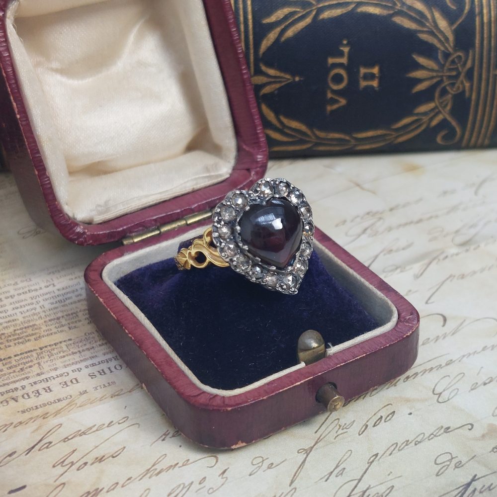 Georgian Antique Garnet and Diamond Heart Ring