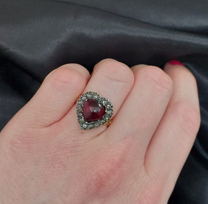 Georgian Antique Garnet and Diamond Heart Ring