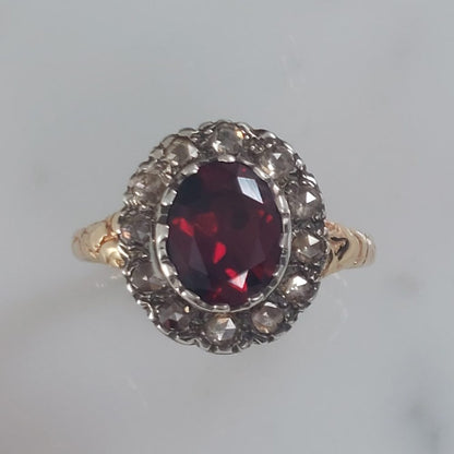 Georgian Antique Garnet and Diamond Ring
