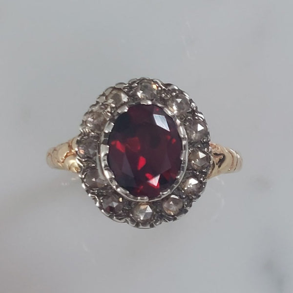 Georgian Antique Garnet and Diamond Ring