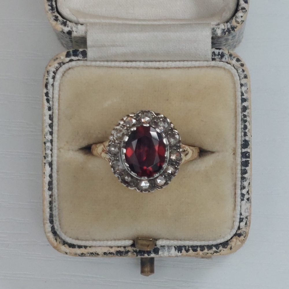 Georgian Antique Garnet and Diamond Ring