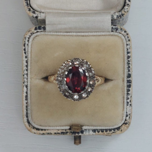 Georgian Antique Garnet and Diamond Ring