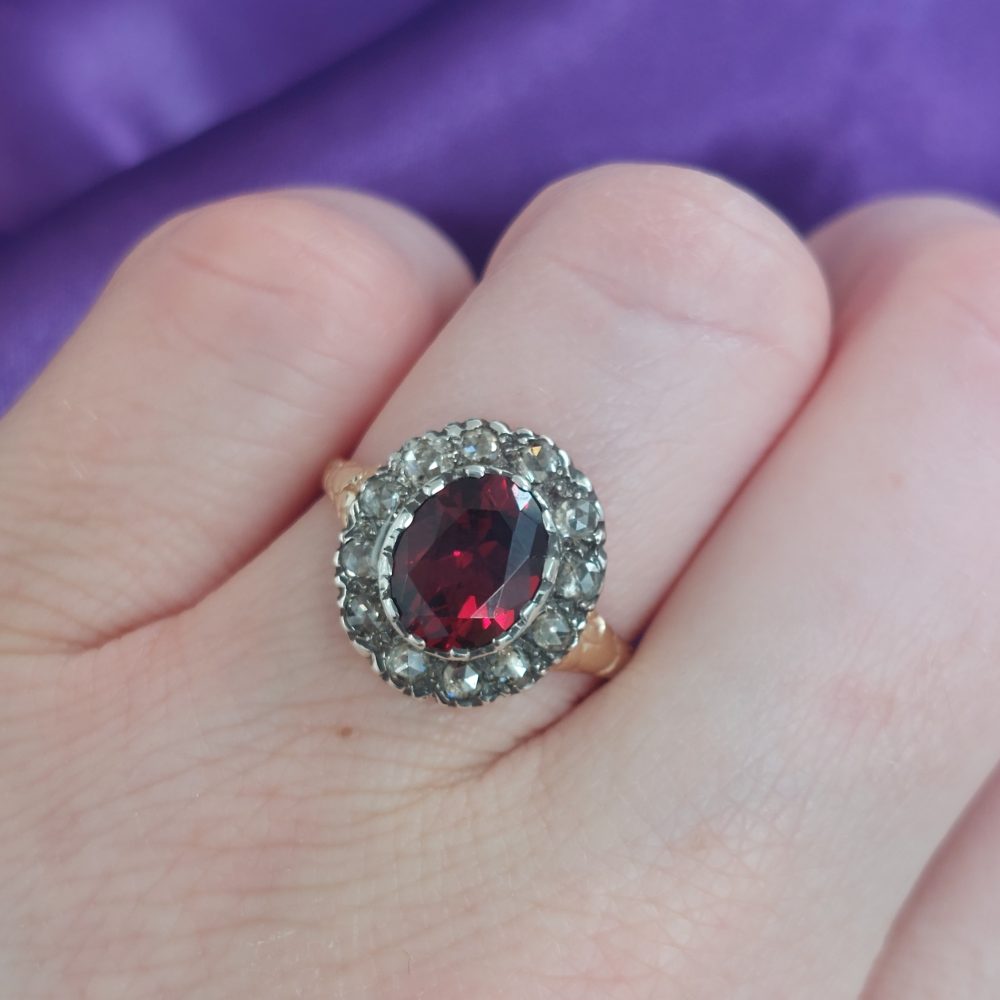Georgian Antique Garnet and Diamond Ring