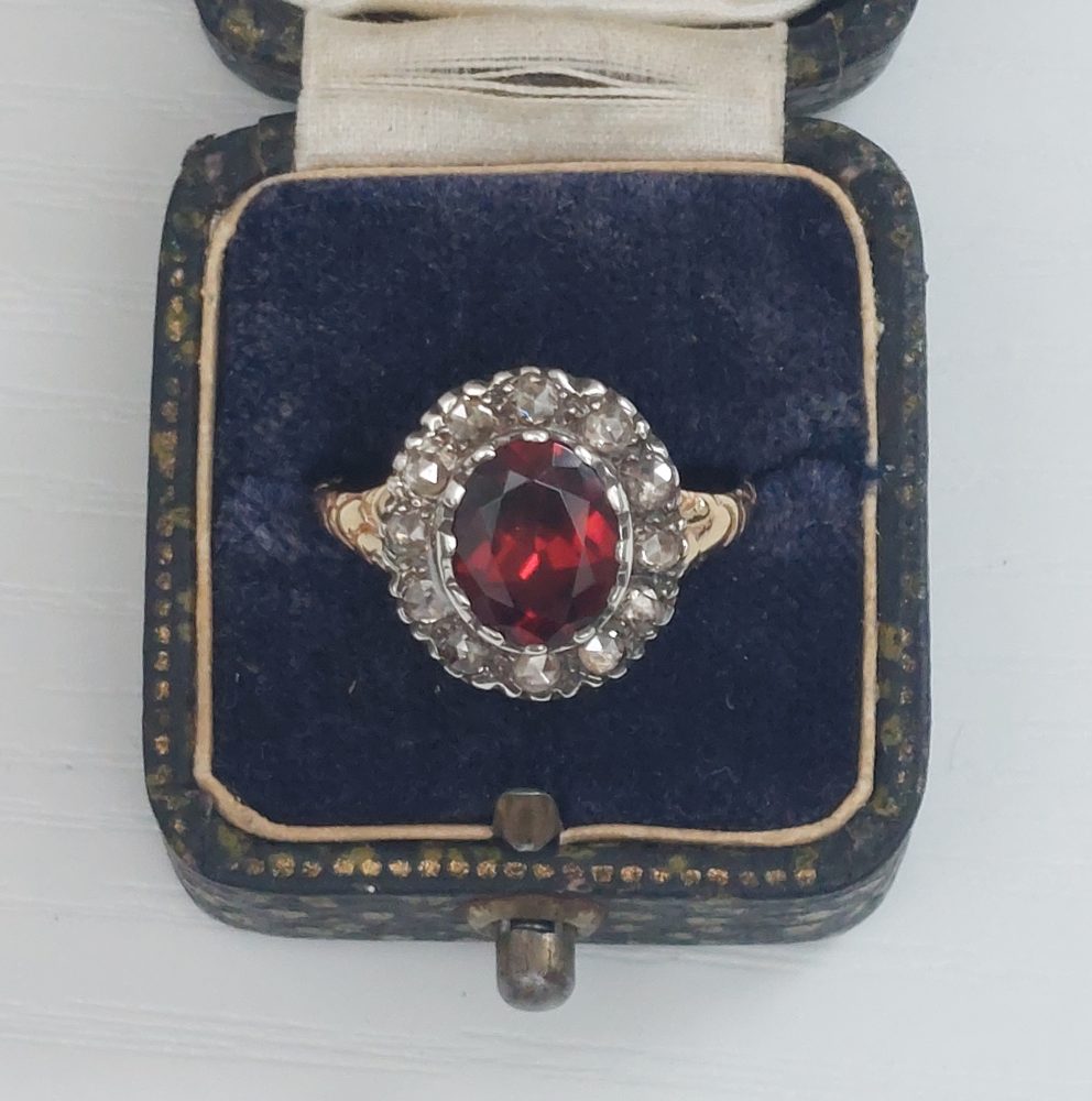 Georgian Antique Garnet and Diamond Ring