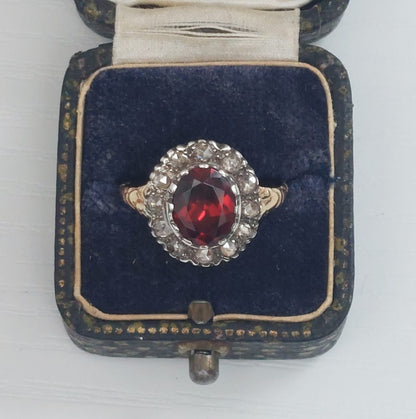 Georgian Antique Garnet and Diamond Ring