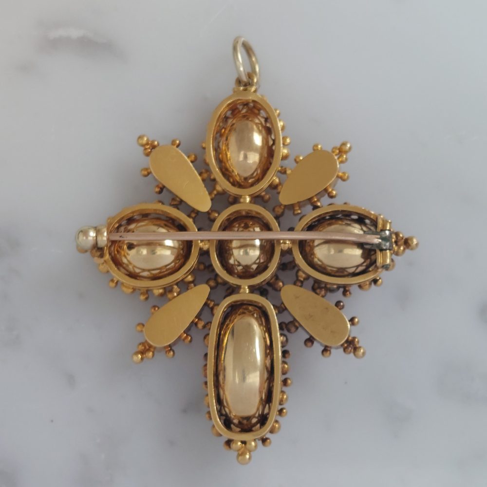 Georgian Antique Pink Topaz Cross Brooch Pendant