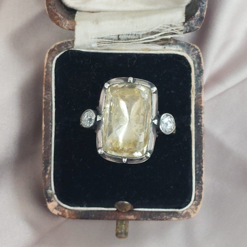 Georgian Antique Yellow Sapphire and Diamond Ring
