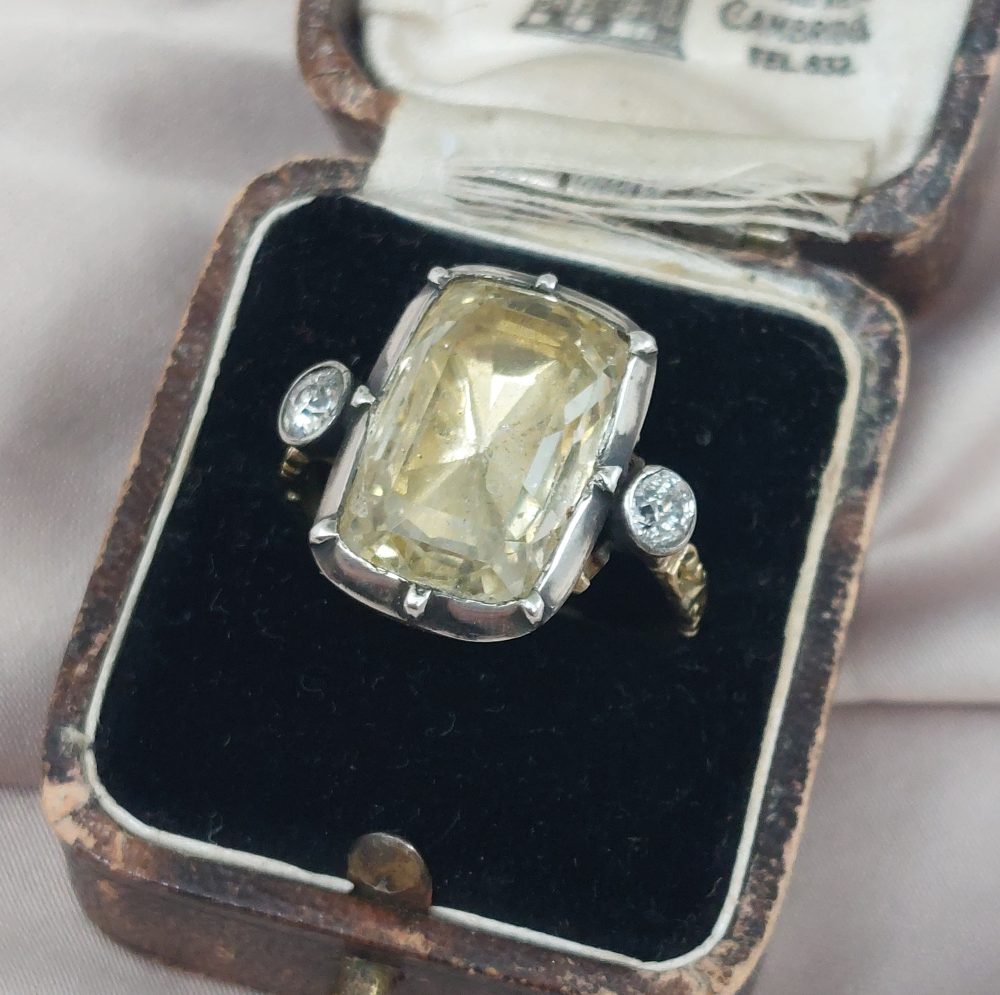 Georgian Antique Yellow Sapphire and Diamond Ring