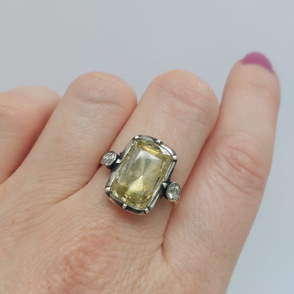 Georgian Antique Yellow Sapphire and Diamond Ring