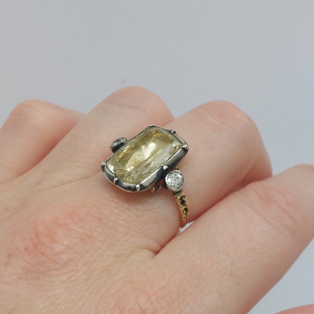 Georgian Antique Yellow Sapphire and Diamond Ring