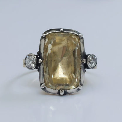 Georgian Antique Yellow Sapphire and Diamond Ring