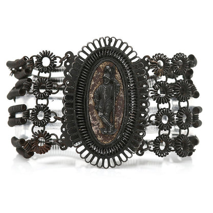 Antique Georgian Berlin Iron Work Bracelet, rare 19th century Berlin cast iron work bracelet with central knight cameo panel masterfully crafted around 1820