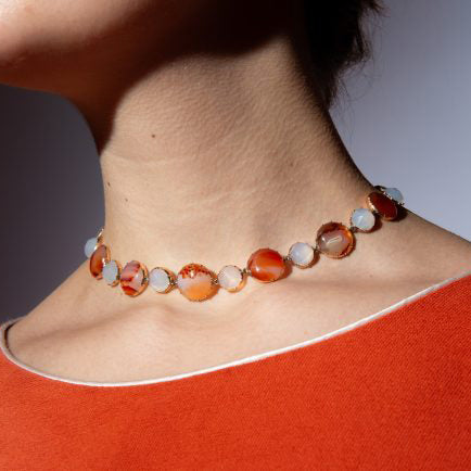 Georgian Antique Carnelian Agate and Gold Collar Necklace
