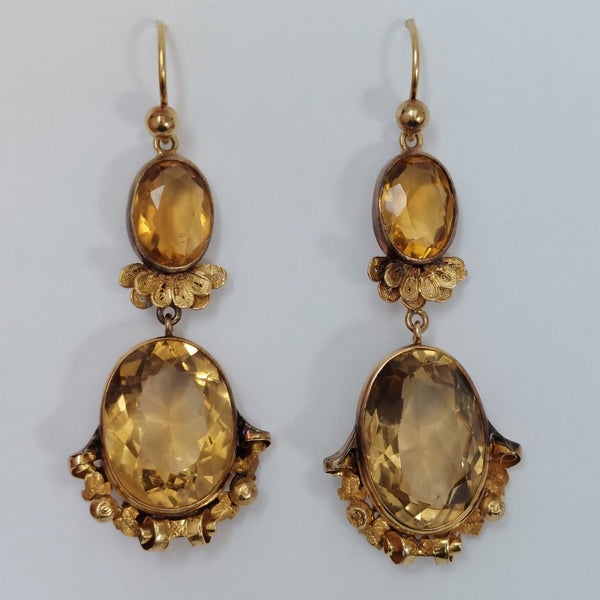 Antique Georgian 35cts Citrine Drop Earrings in 15ct Gold