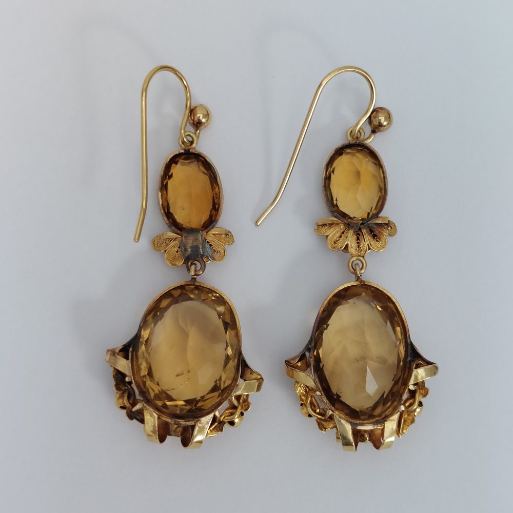 Antique 15ct Yellow Gold Citrine Drop Earrings