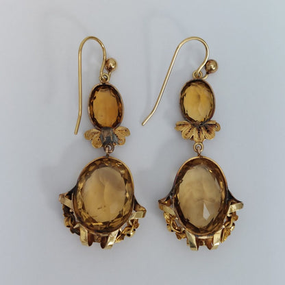 Antique 15ct Yellow Gold Citrine Drop Earrings