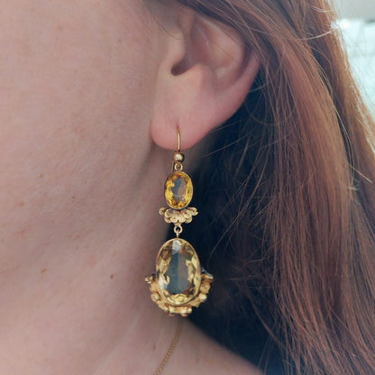 Georgian Victorian 15ct Yellow Gold Citrine Drop Earrings