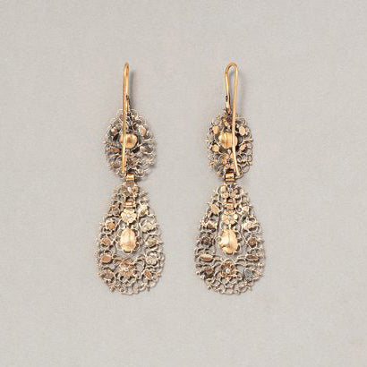 Georgian Antique Diamond Cluster Drop Chandelier Earrings