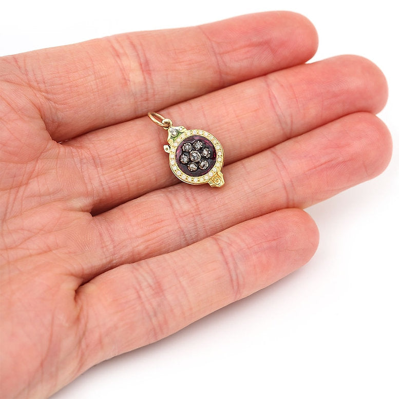 Antique Georgian Enamel and Rose Cut Diamond Monocle Fob Pendant