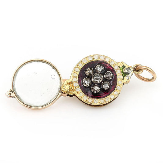 Georgian Enamel and Rose Cut Diamond Monocle Fob Pendant