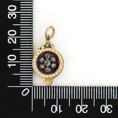 Antique Georgian Enamel and Rose Cut Diamond Monocle Fob Pendant