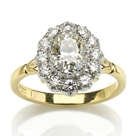 Georgian Style 1.16ct Oval Diamond Cluster Ring