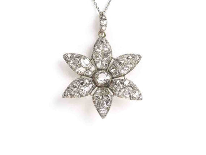 Antique Georgian diamond flower pendant old cut silver cushion mine closed back 18th century 1820 1780
