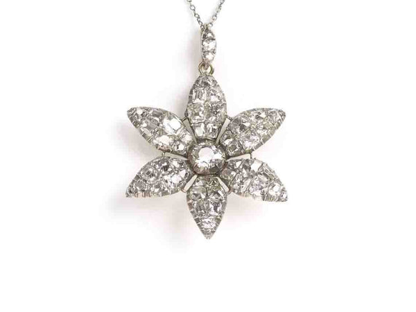 Antique Georgian diamond flower pendant old cut silver cushion mine closed back 18th century 1820 1780