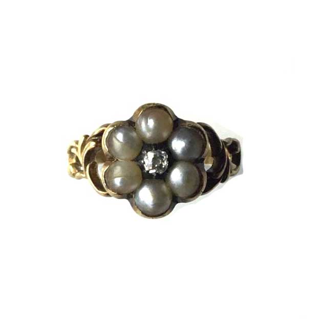 Antique Georgian Pearl and Diamond Flower Ring