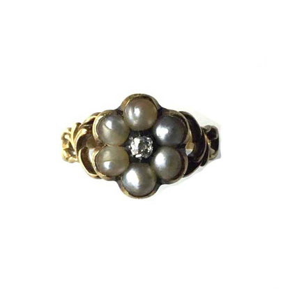 Antique Georgian Pearl and Diamond Flower Ring